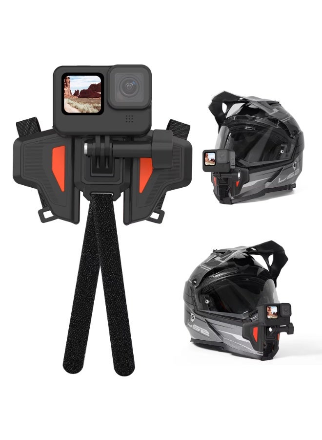 ترقية خوذة دراجة نارية ذقن جبل لـ Insta360 X5 X4Air X4 X3 X2 OenR RS Ace Pro2 GO3S GO Ultra / لـ GoPro Max2 Hero 13 12 / لـ DJI Osmo 360 / Nano / Action 6 5 Pro 4 3 Pocket3 كاميرات العمل - Image 1